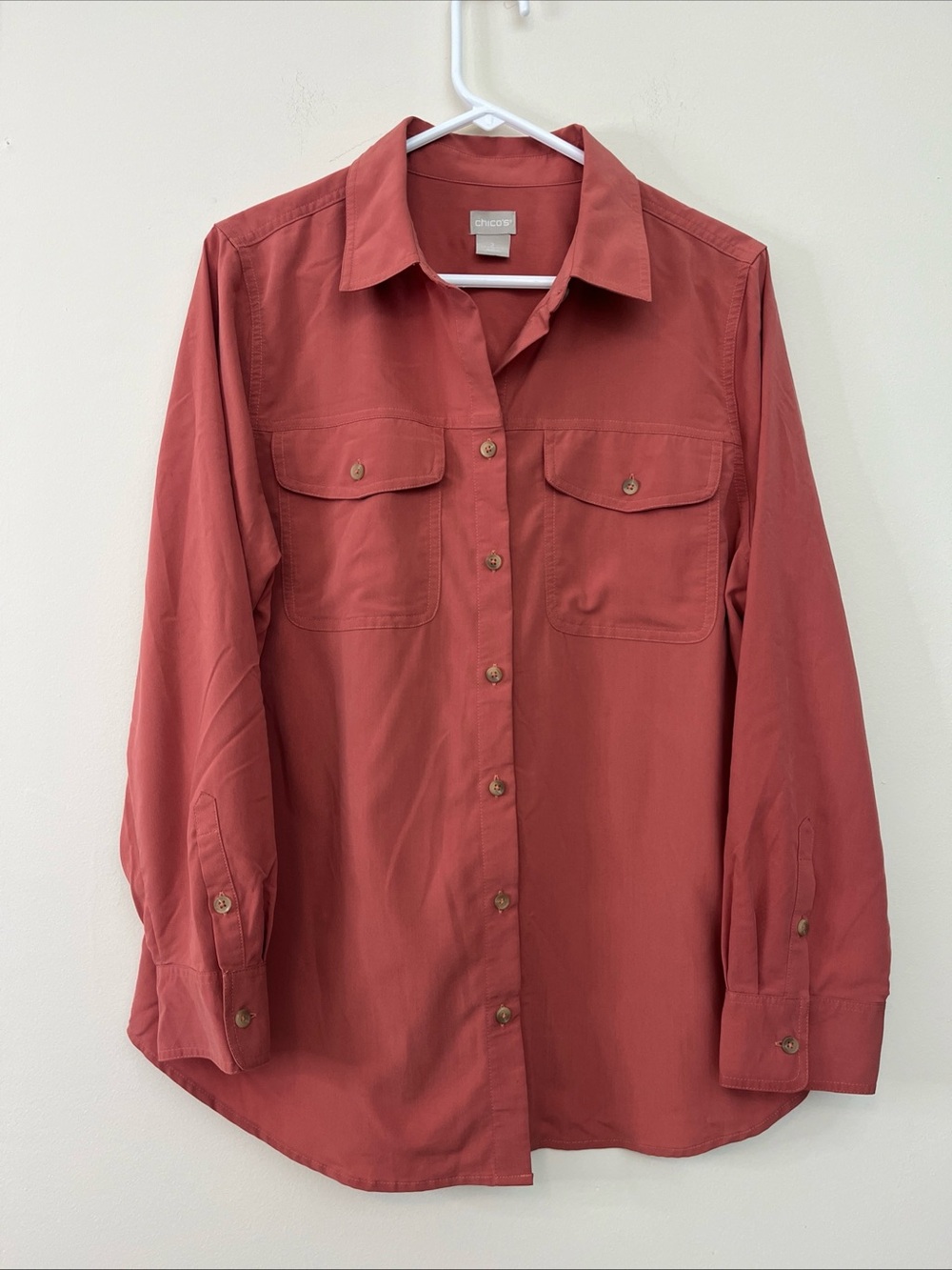 Chico's Silky Soft Long Sleeve Button-Up Shirt Size 2 Large Women’s Comfort
